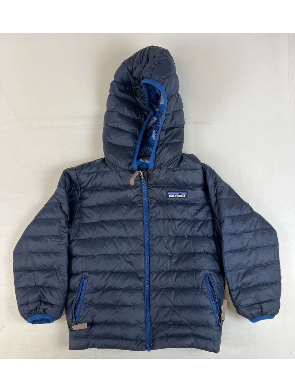Patagonia Kids 4T Blue Down Sweater Hoody Puffer Jacket Reversible Full Zip
